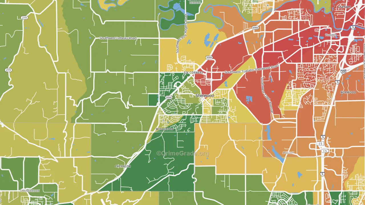 Sherwood, OR Map of Theft Rates
