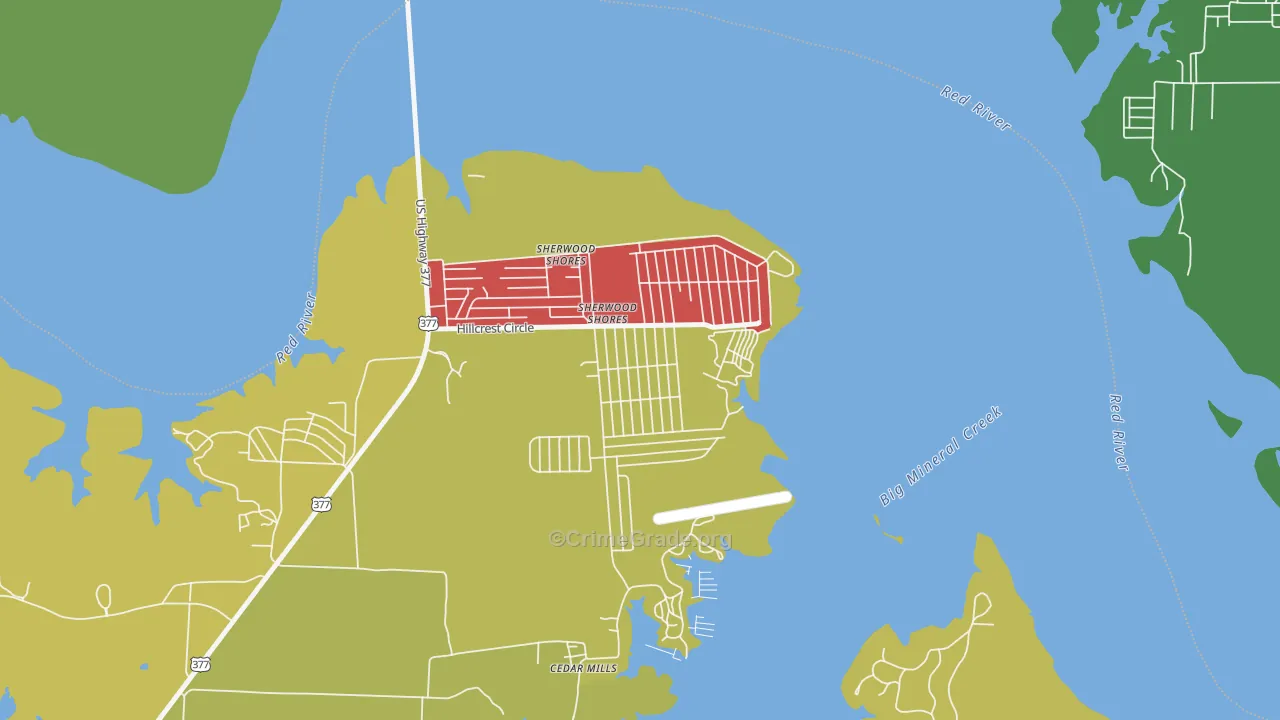 Sherwood Shores, TX Map of Theft Rates
