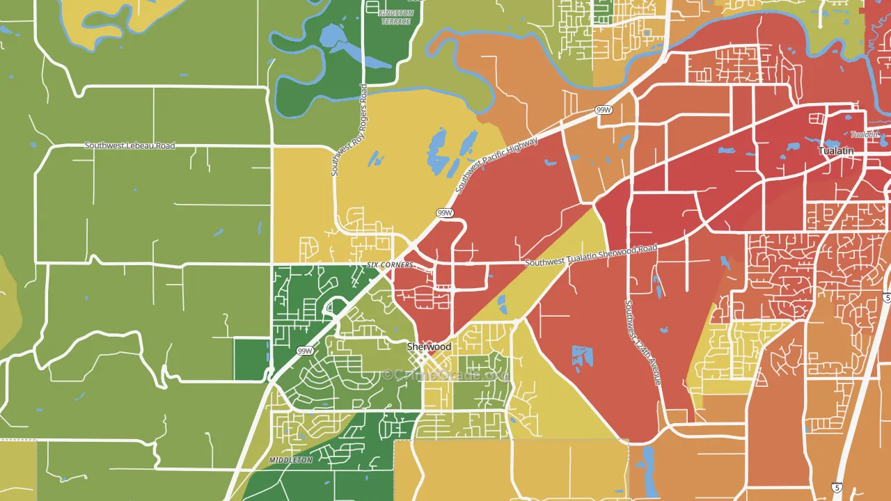 Sherwood-Tualatin North, Sherwood, OR Map of Theft Rates