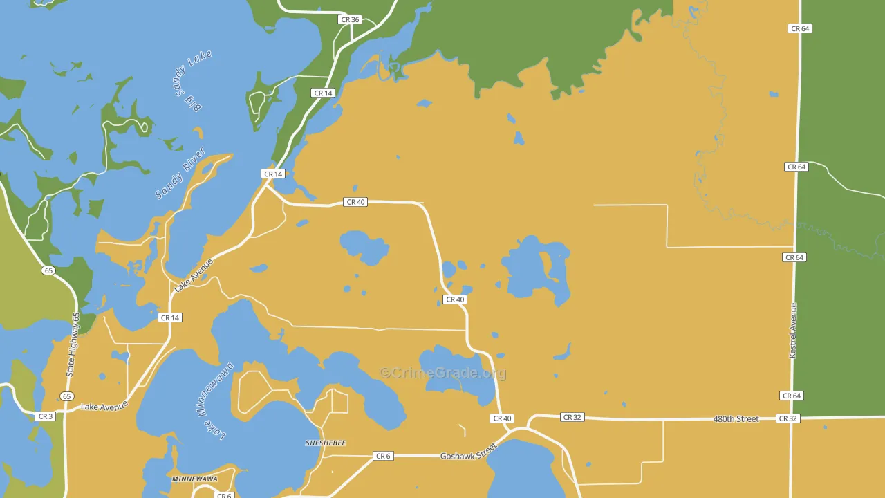 Sheshebee, MN Map of Theft Rates