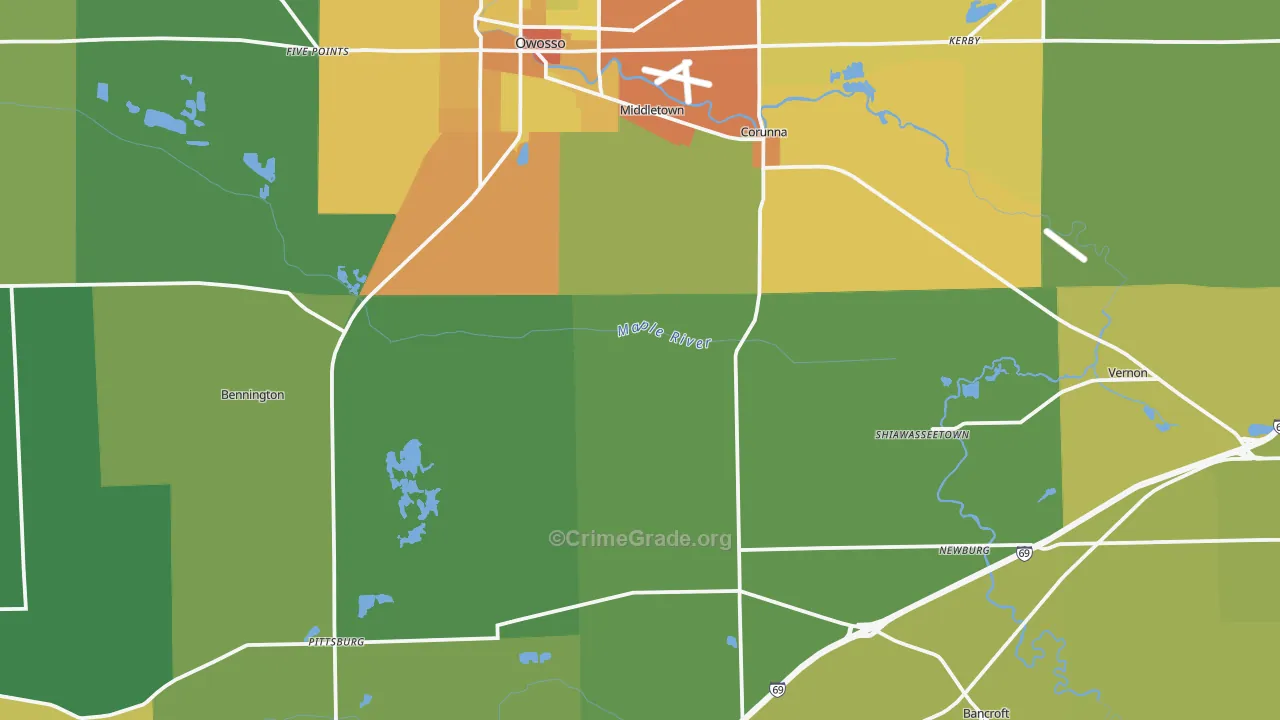 Shiawassee County, MI Map of Theft Rates