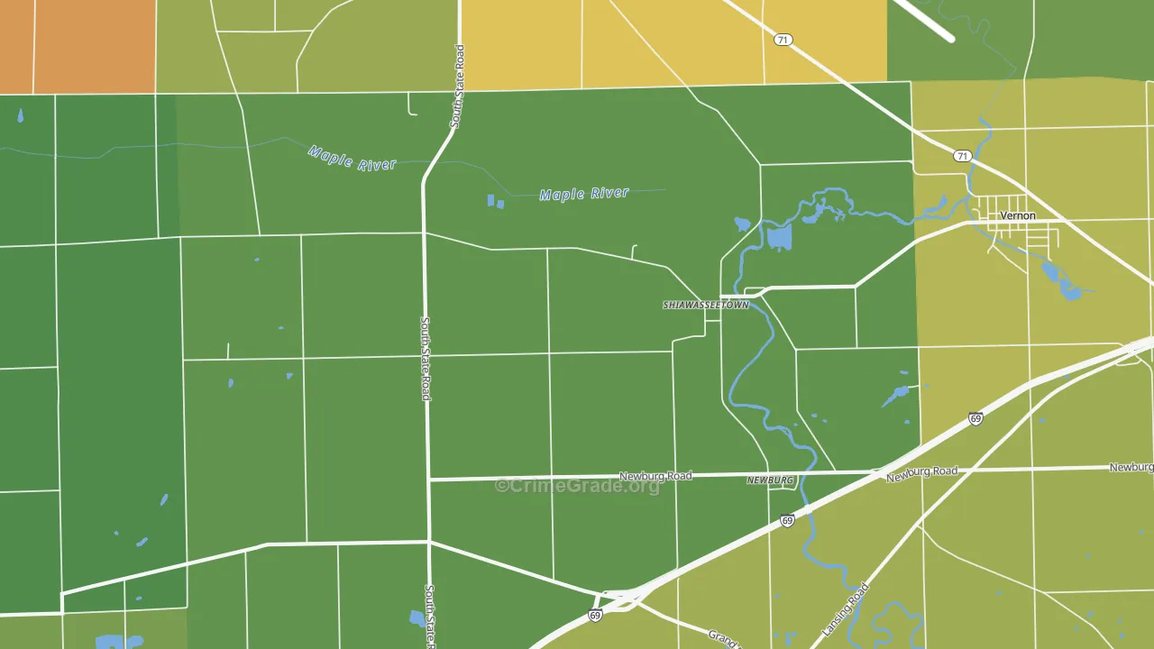 Shiawasseetown, MI Map of Theft Rates