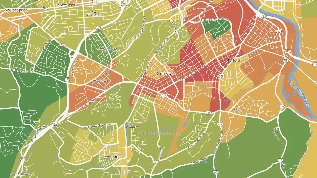Shillington, PA Map of Theft Rates