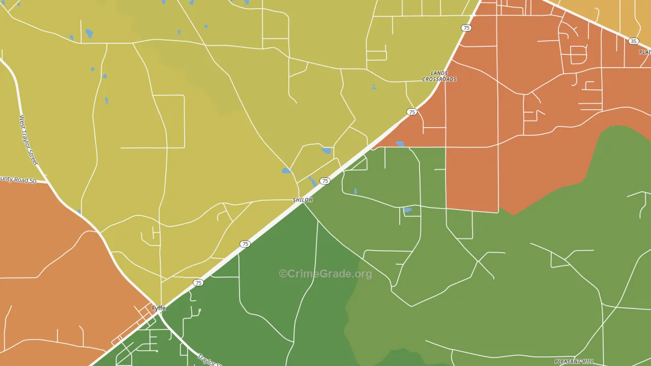Shiloh, AL Map of Theft Rates