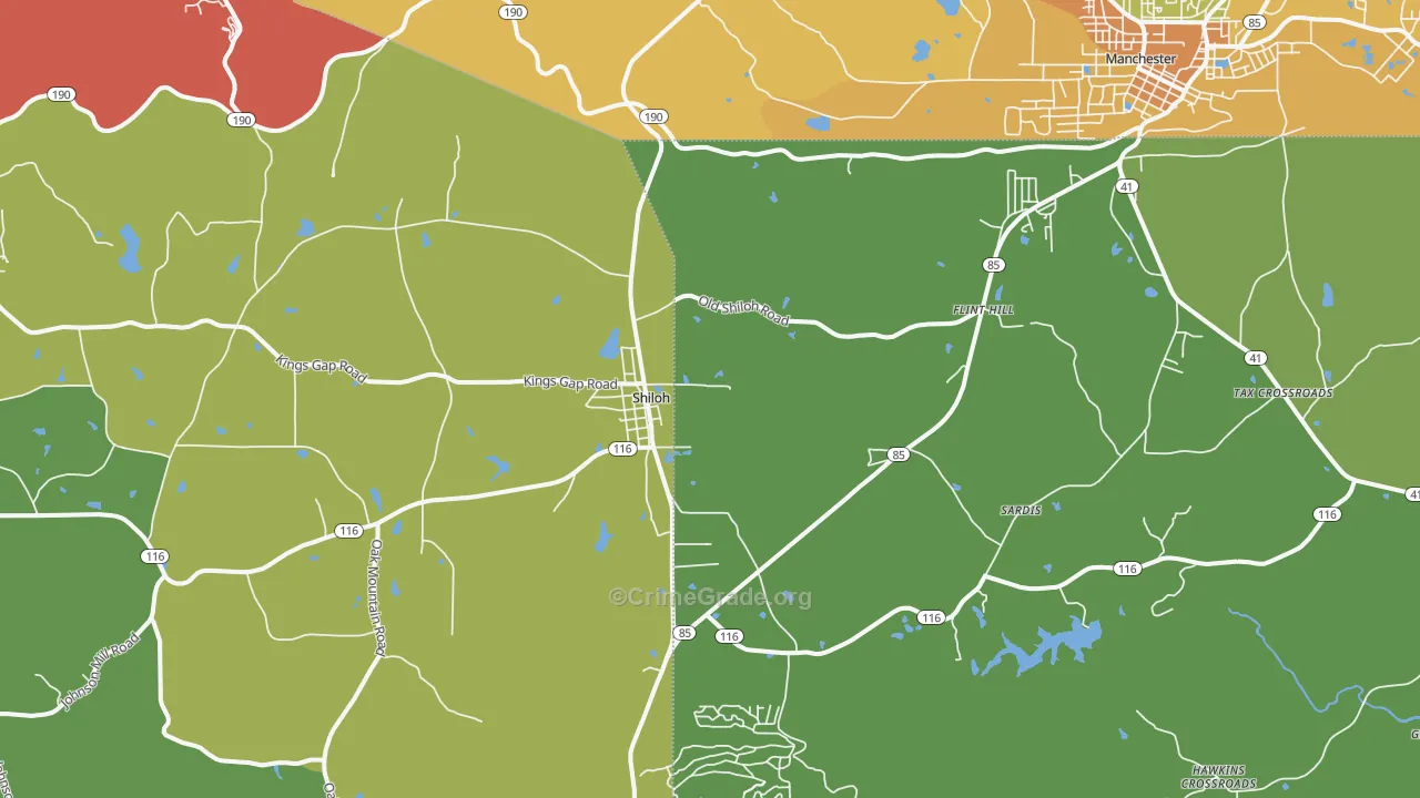 Shiloh, GA Map of Theft Rates