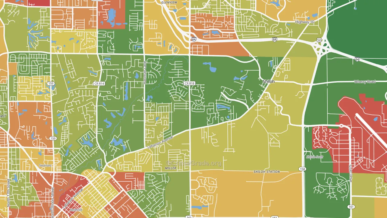 Shiloh, IL Map of Theft Rates