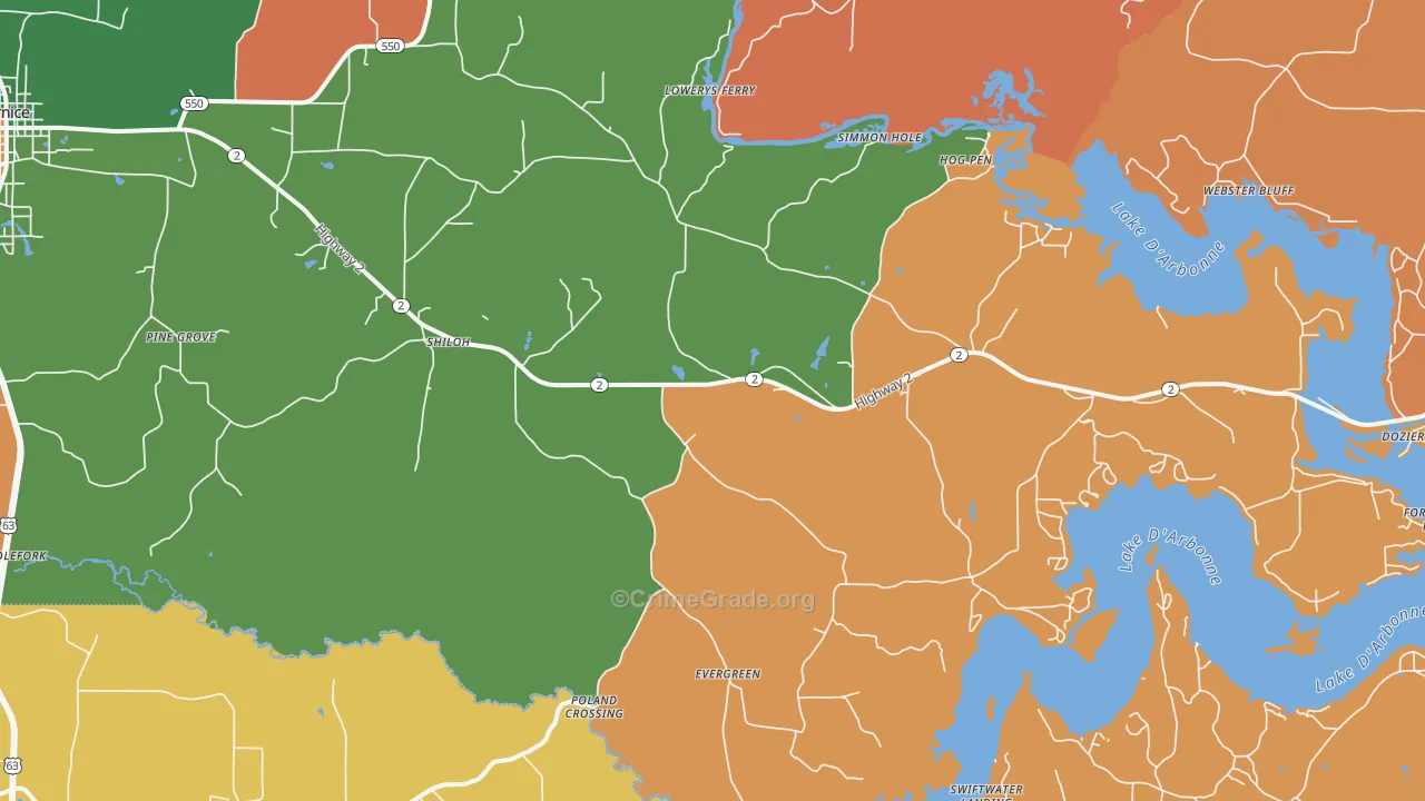 Shiloh, LA Map of Theft Rates
