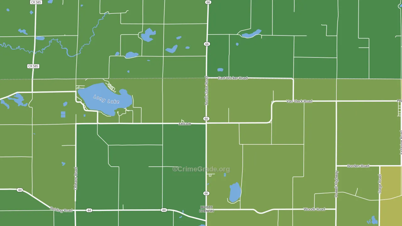 Shiloh, MI Map of Theft Rates