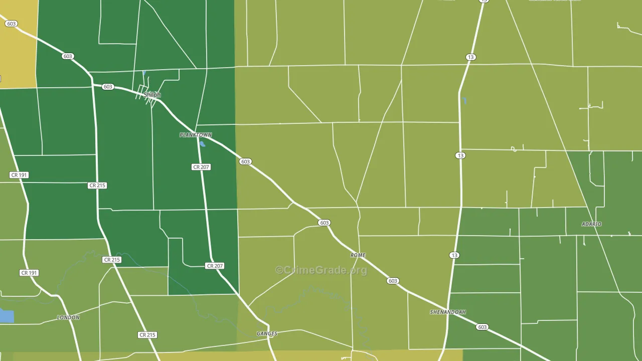 Shiloh, OH Map of Theft Rates