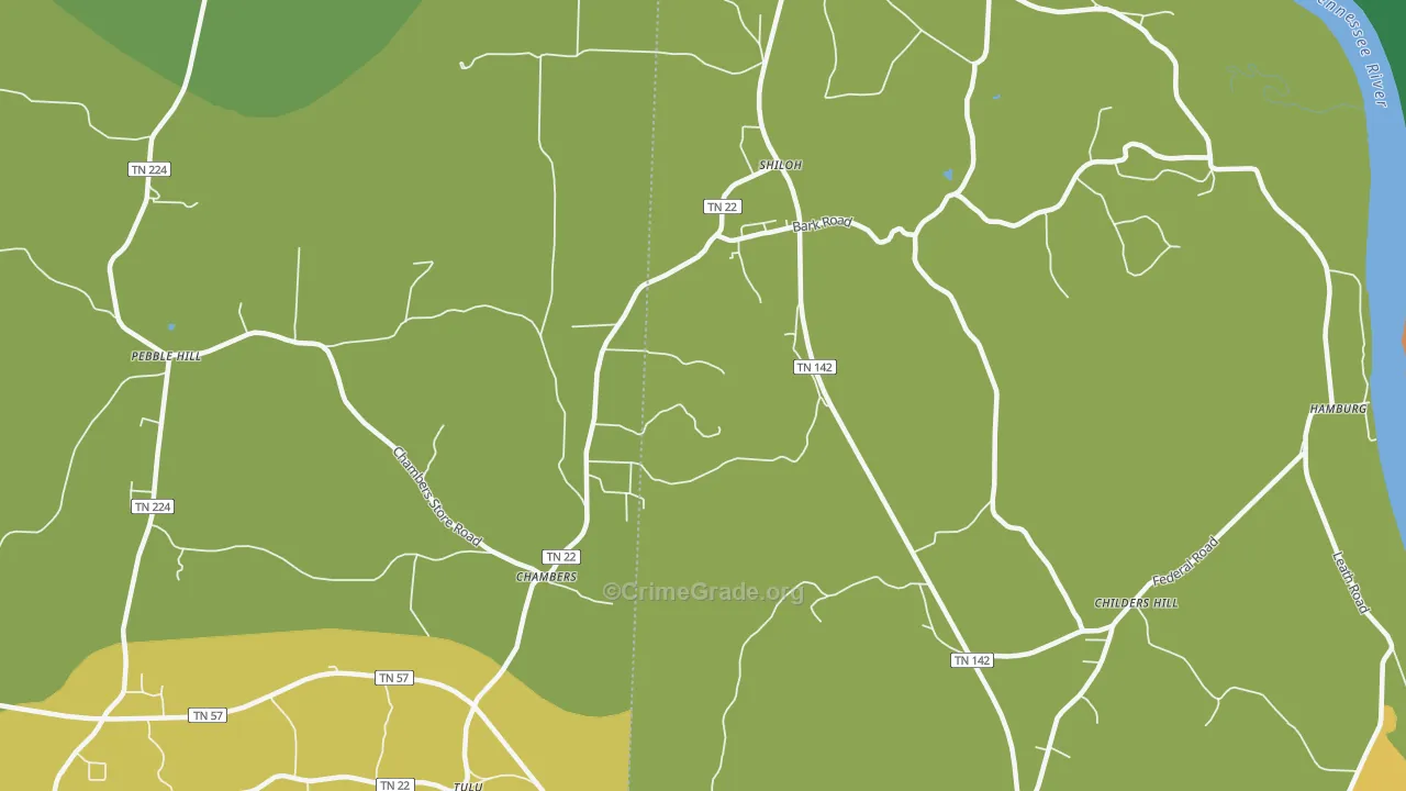 Shiloh, TN Map of Theft Rates