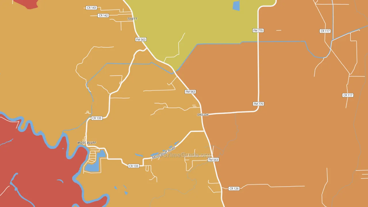 Shiloh, TX Map of Theft Rates