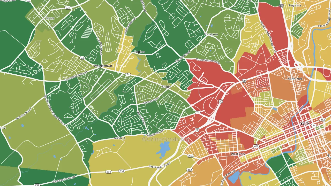 Shiloh, York, PA Map of Theft Rates