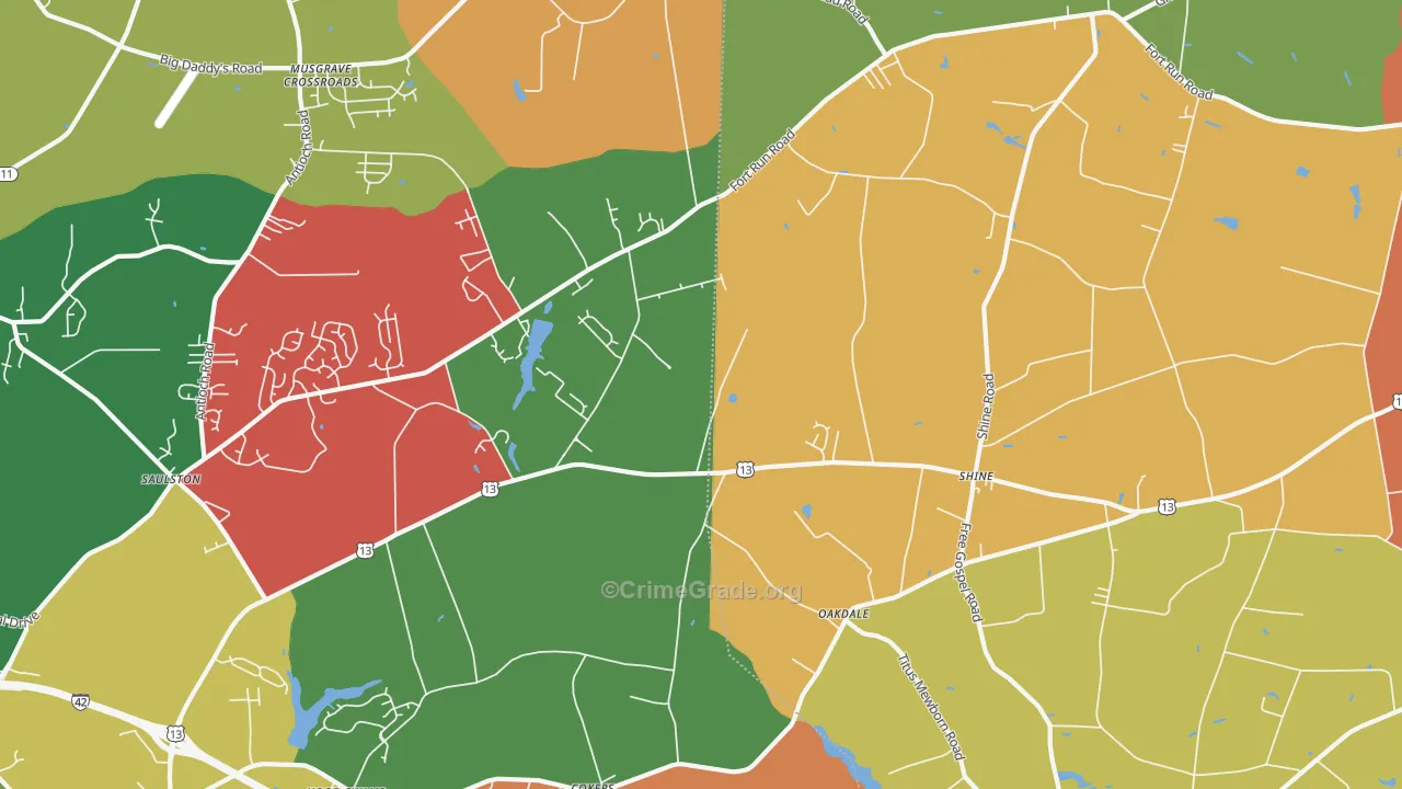 Shines Crossroads, NC Map of Theft Rates