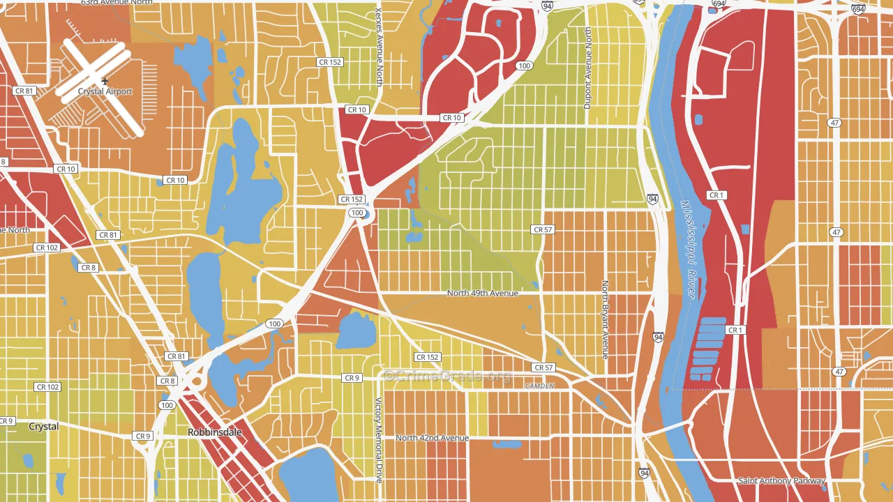Shingle Creek, Minneapolis, MN Map of Theft Rates
