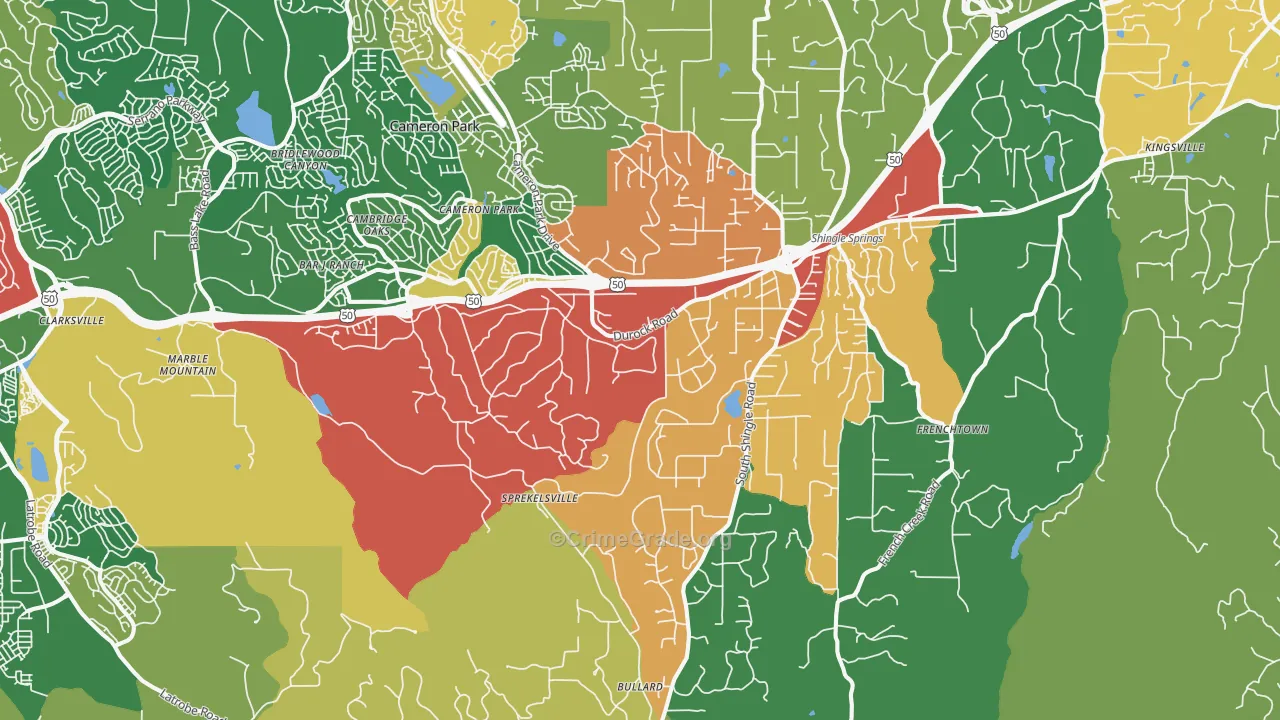 Shingle Springs, CA Map of Theft Rates