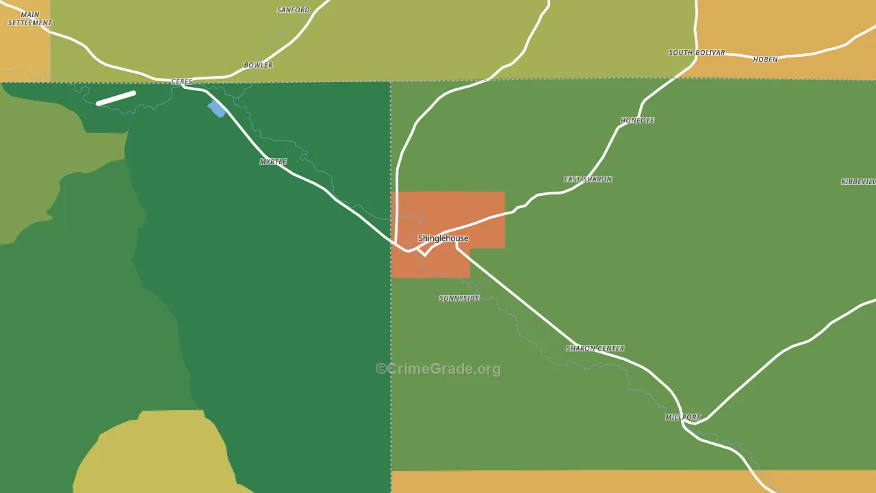 Shinglehouse, PA Map of Theft Rates