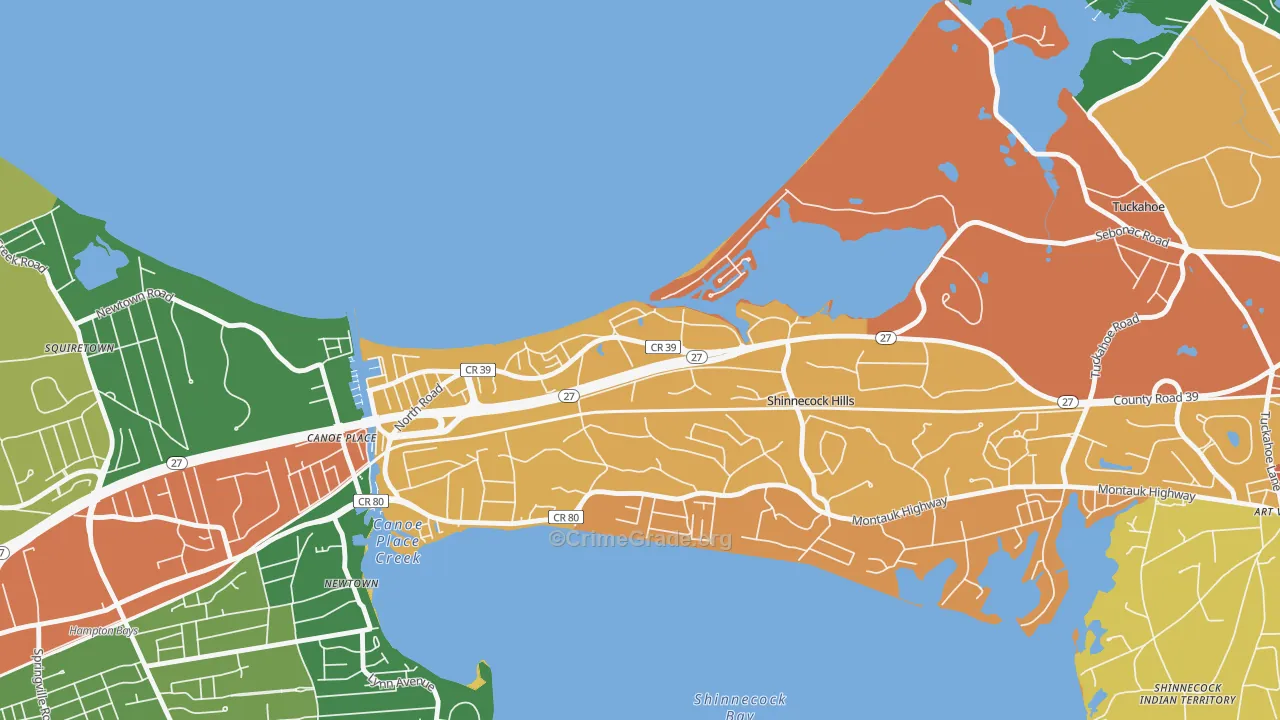 Shinnecock Hills, NY Map of Theft Rates