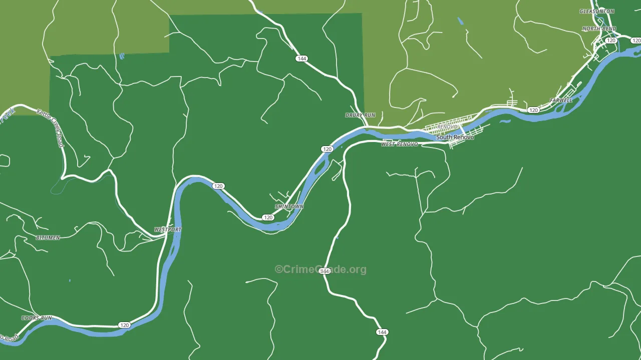 Shintown, PA Map of Theft Rates