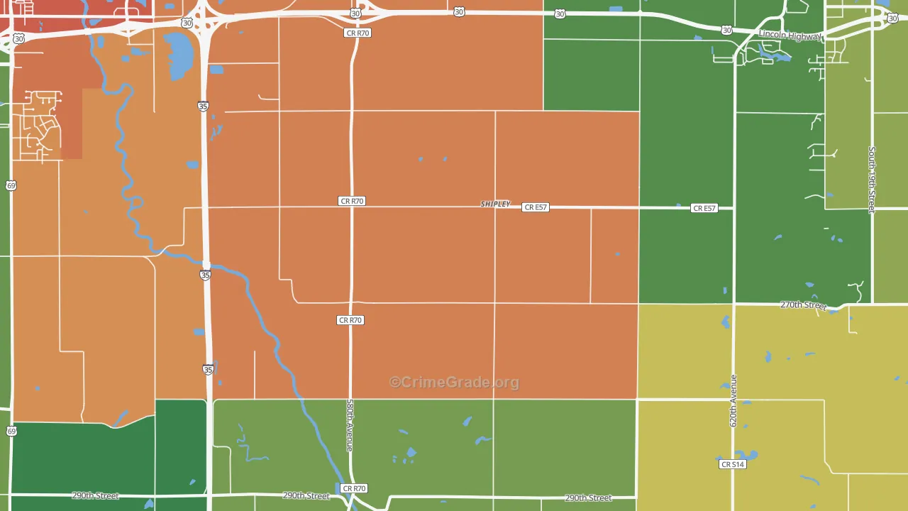 Shipley, IA Map of Theft Rates