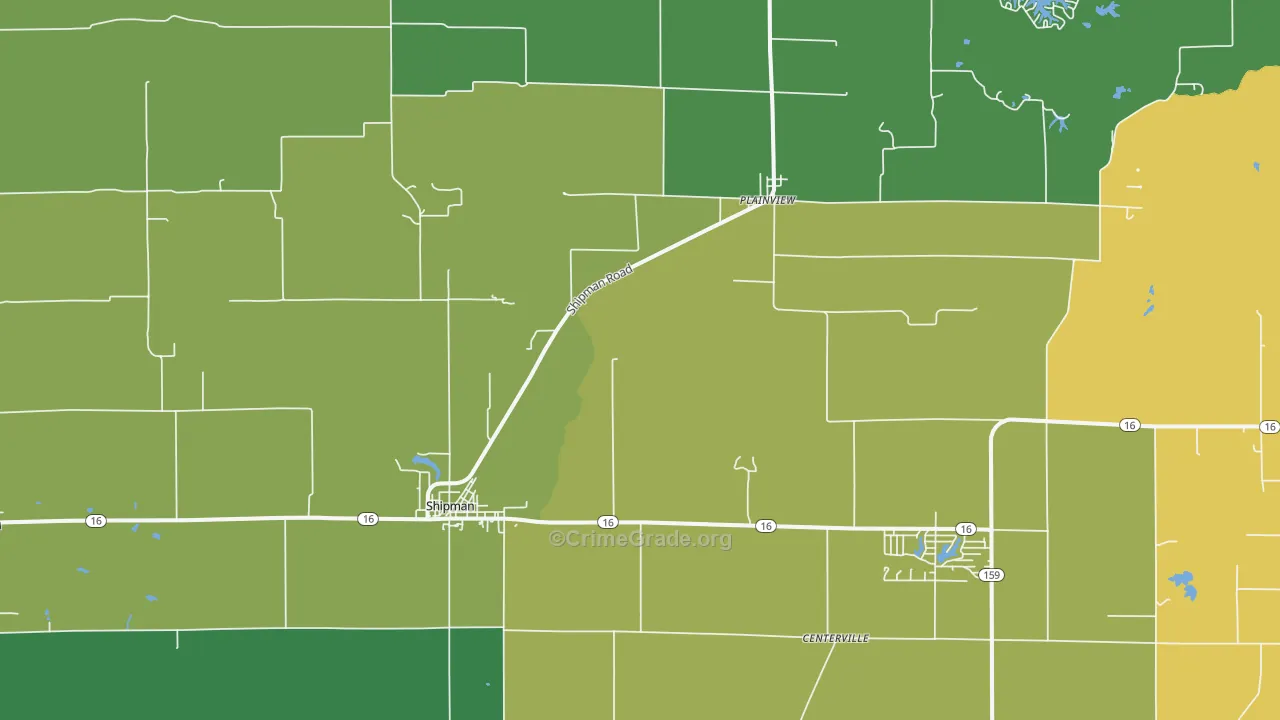 Shipman, IL Map of Theft Rates