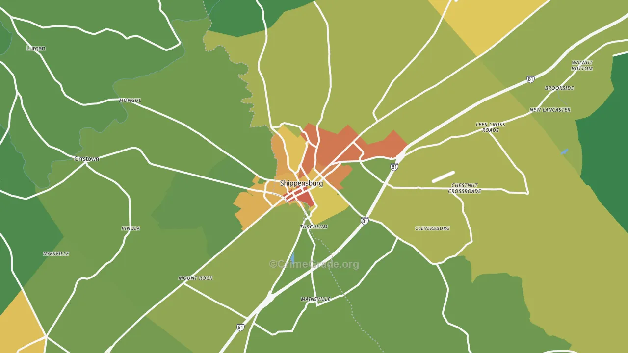 Shippensburg, PA Map of Theft Rates