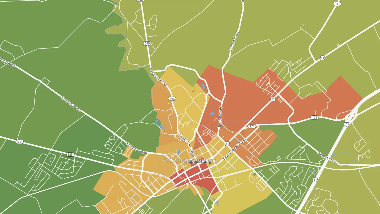 Shippensburg University, PA Map of Theft Rates