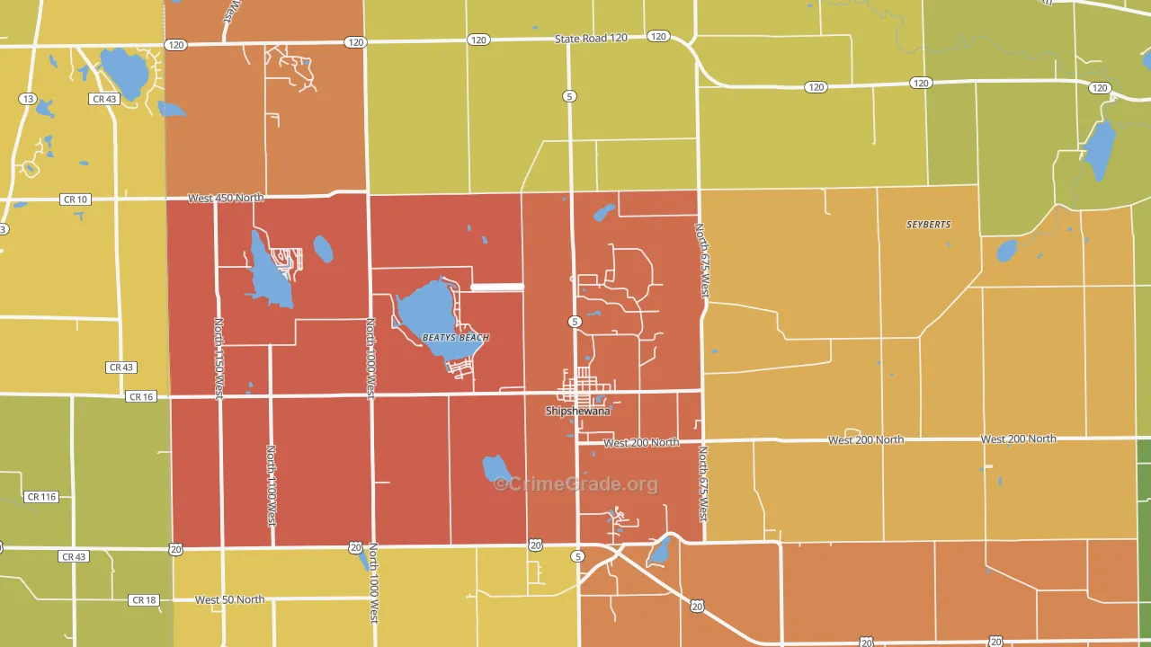 Shipshewana, IN Map of Theft Rates