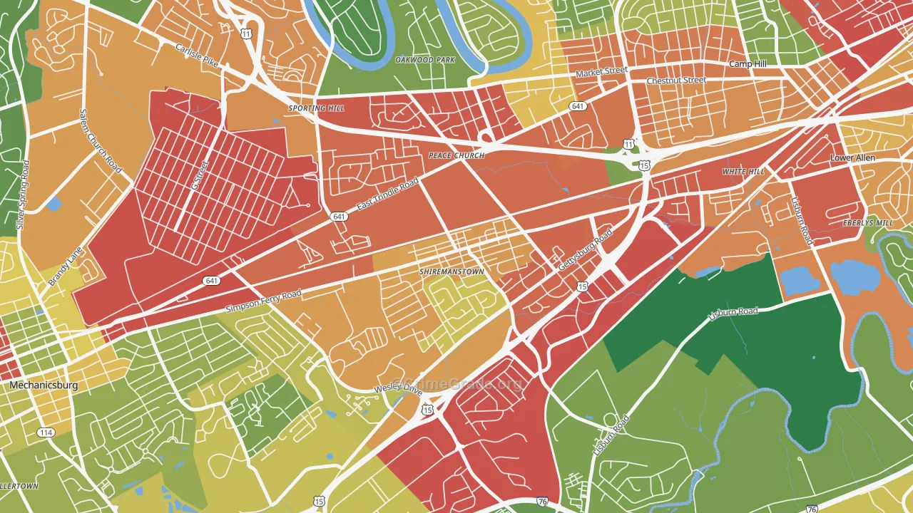 Shiremanstown, PA Map of Theft Rates