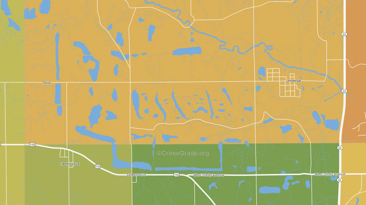 Shirkieville, IN Map of Theft Rates