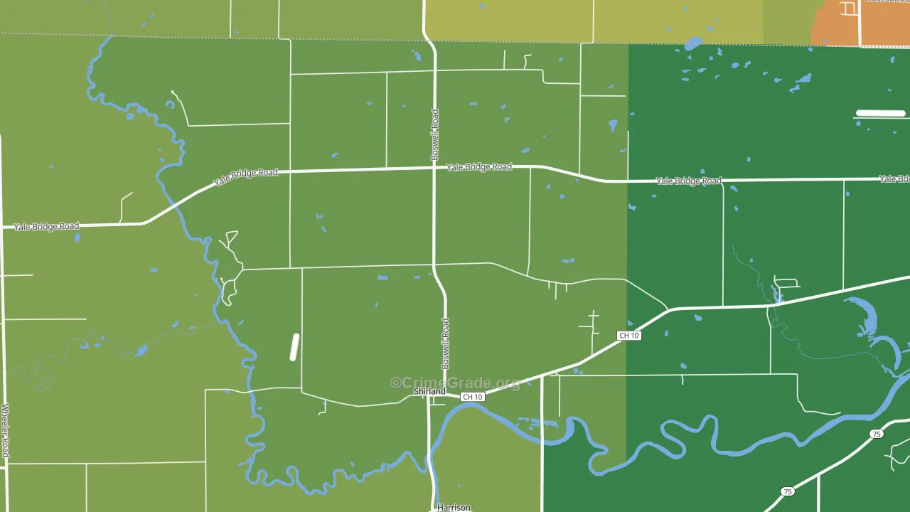 Shirland, IL Map of Theft Rates