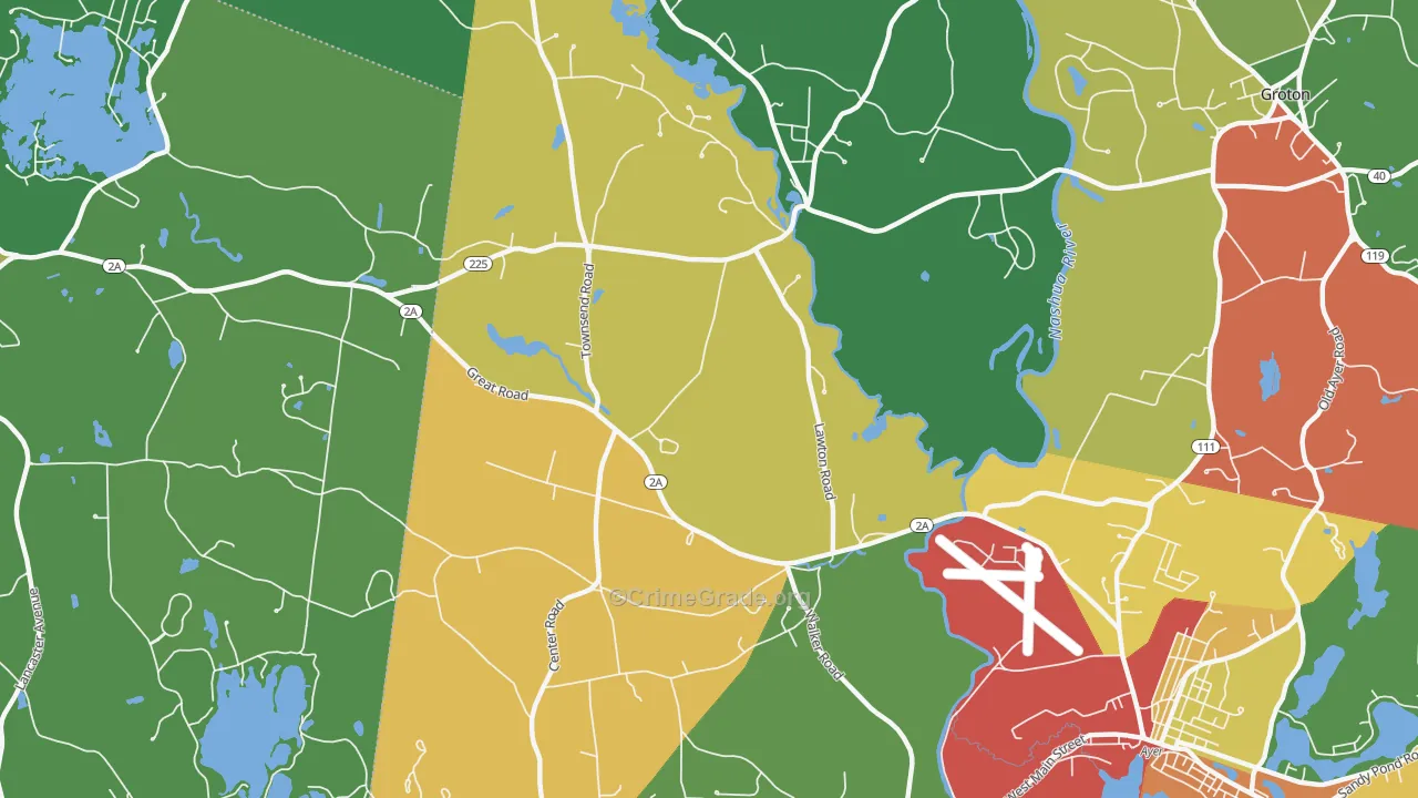 Shirley Center, MA Map of Theft Rates