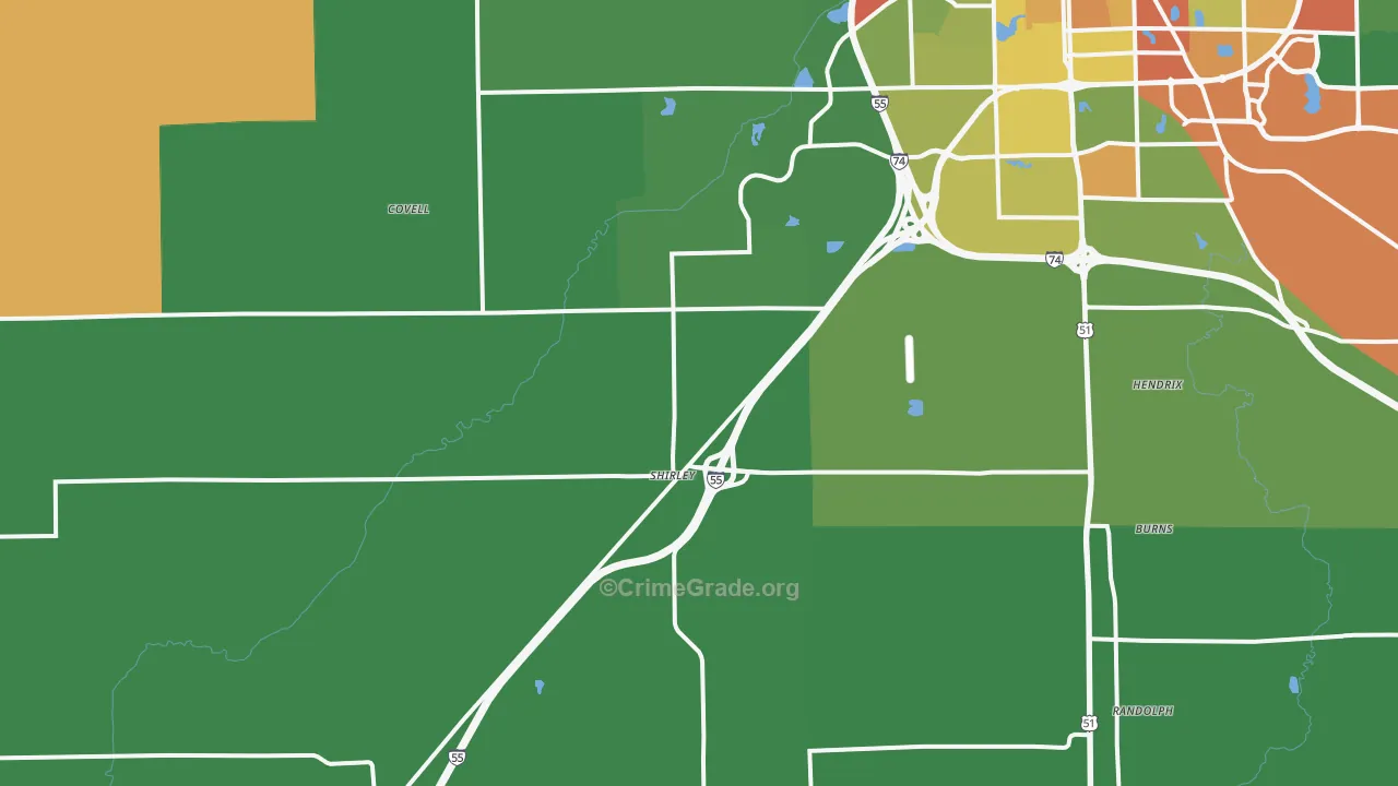 Shirley, IL Map of Theft Rates