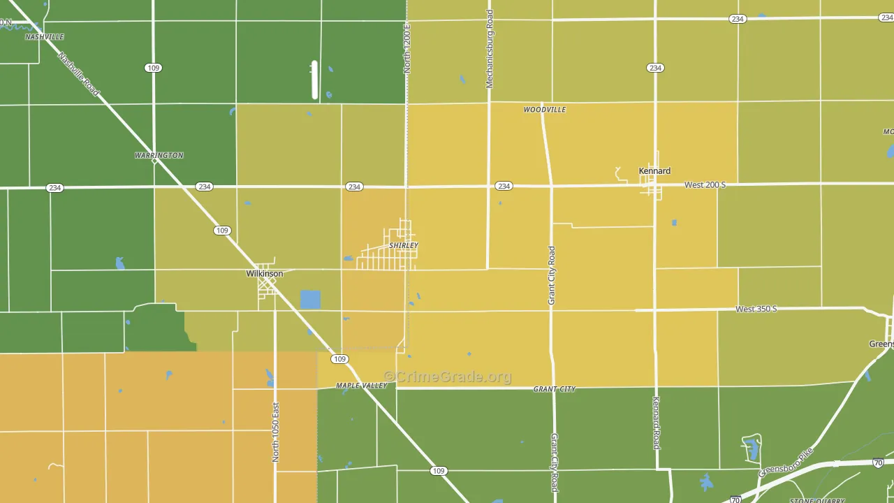 Shirley, IN Map of Theft Rates