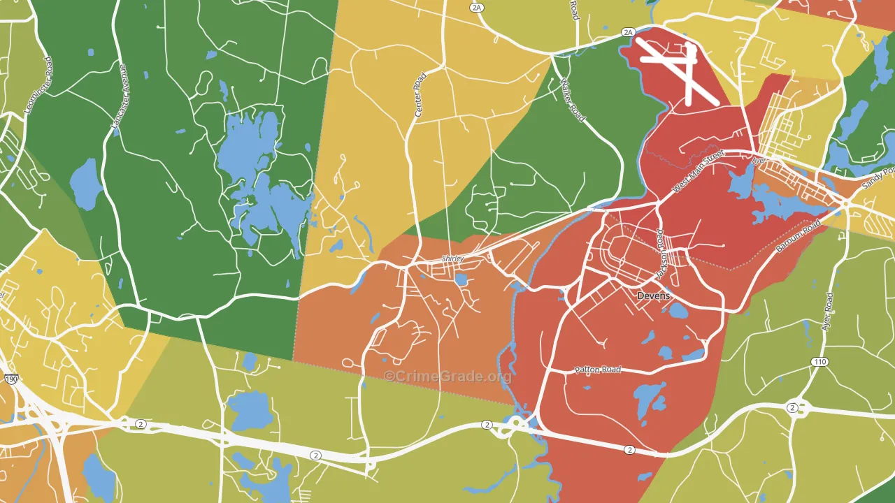 Shirley, MA Map of Theft Rates