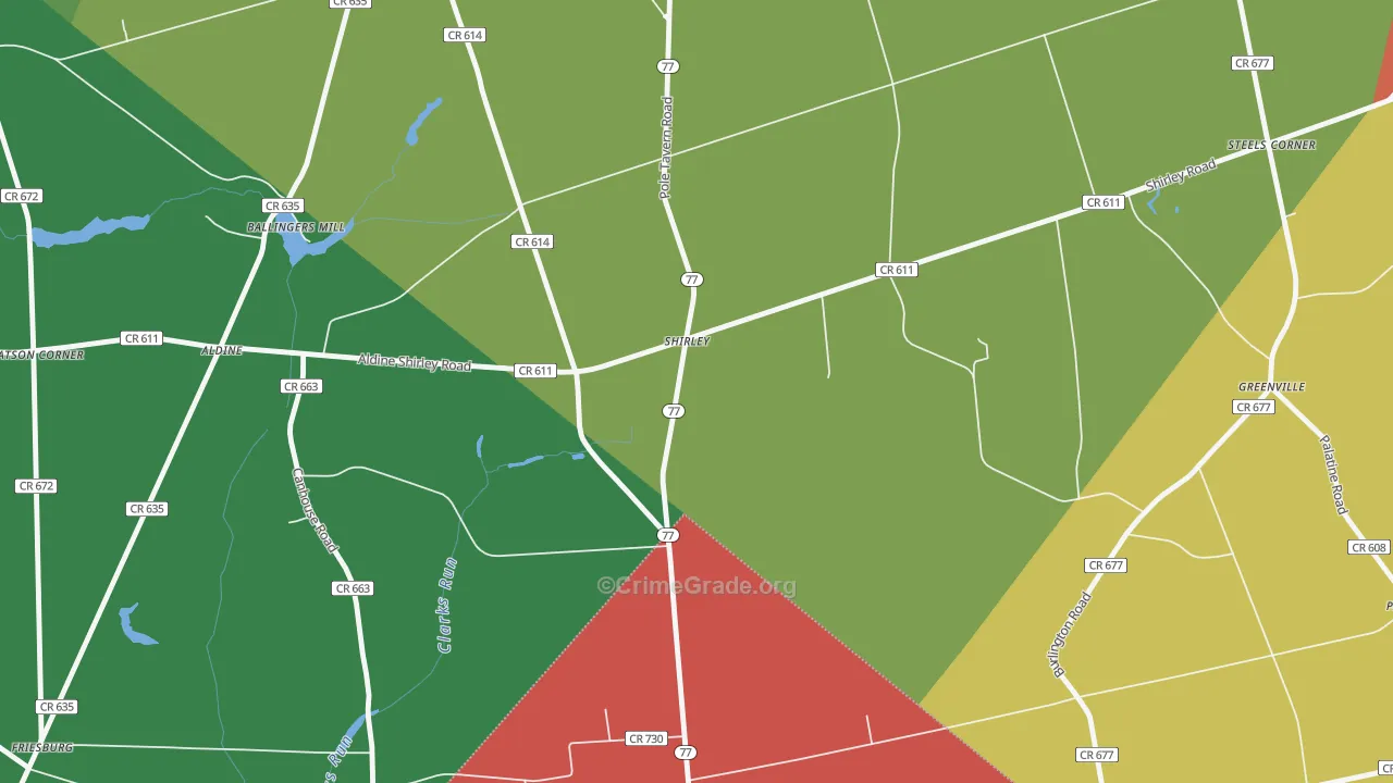 Shirley, NJ Map of Theft Rates