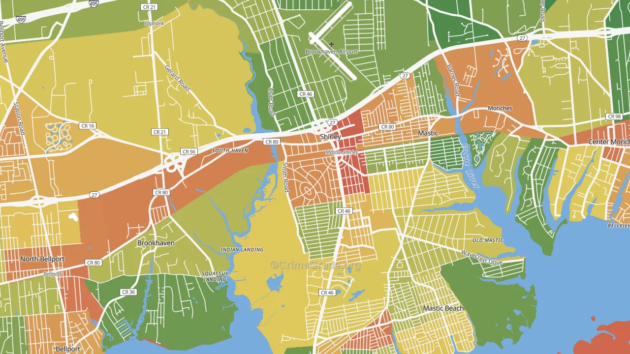 Shirley, NY Map of Theft Rates