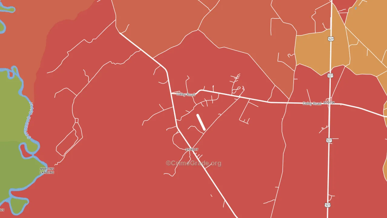 Shirley, SC Map of Theft Rates