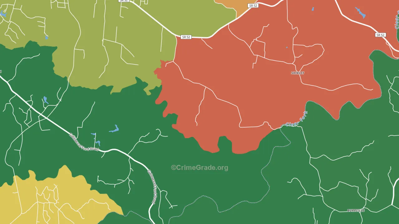 Shirley, TN Map of Theft Rates