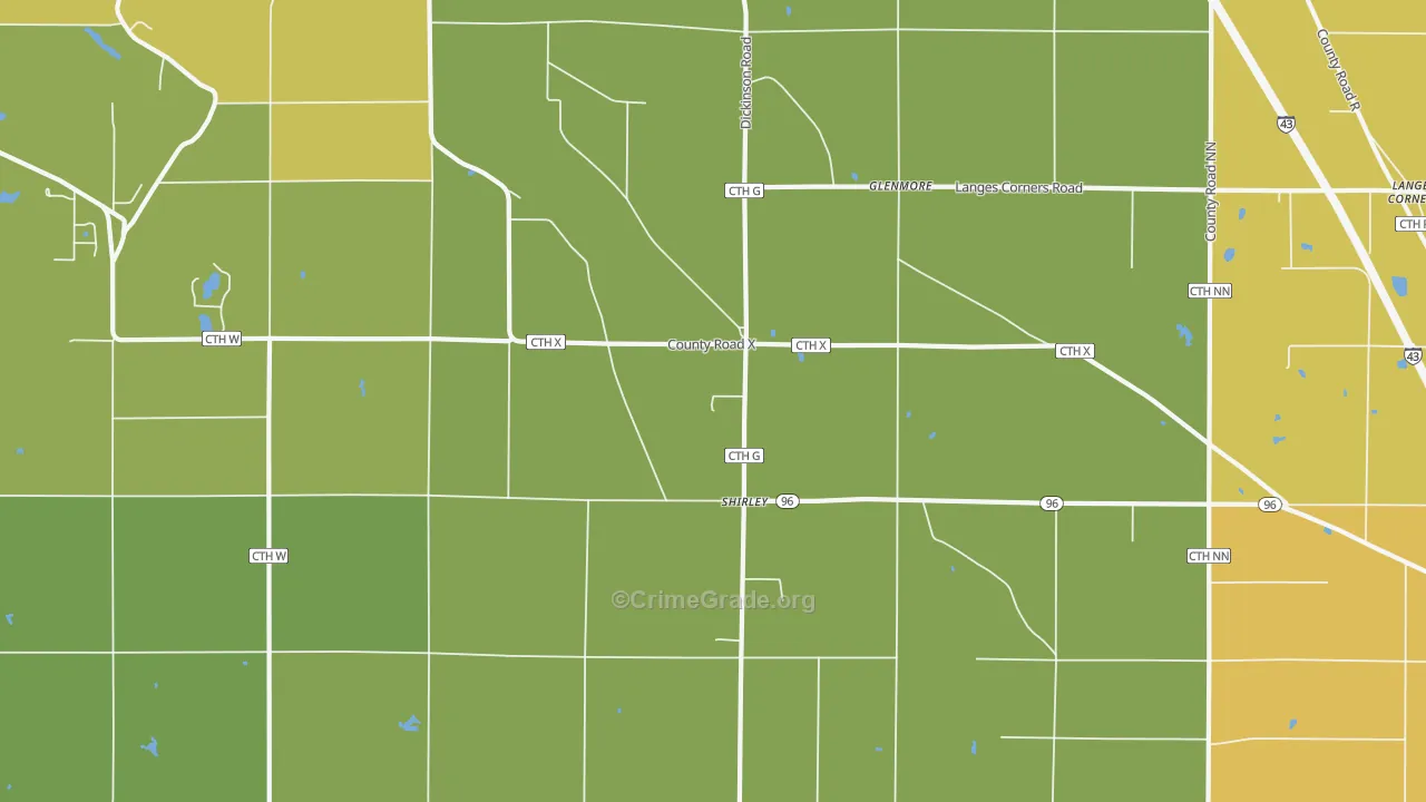 Shirley, WI Map of Theft Rates