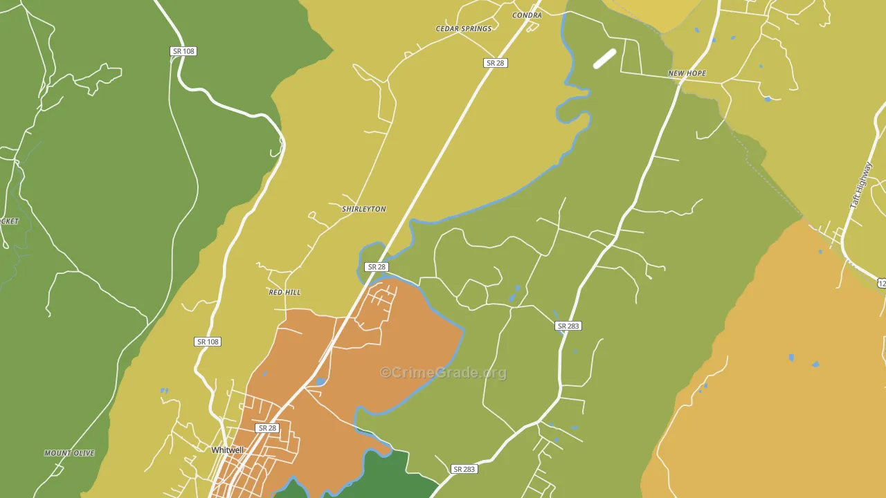 Shirleyton, TN Map of Theft Rates