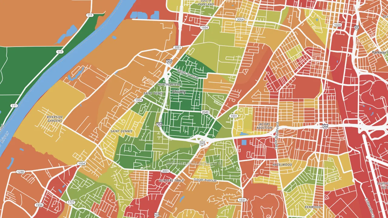 Shively, KY Map of Theft Rates