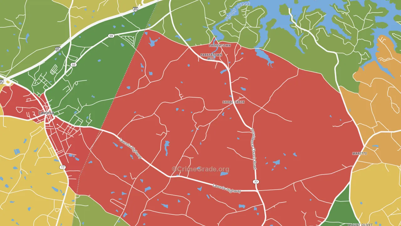 Shoal Creek, GA Map of Theft Rates