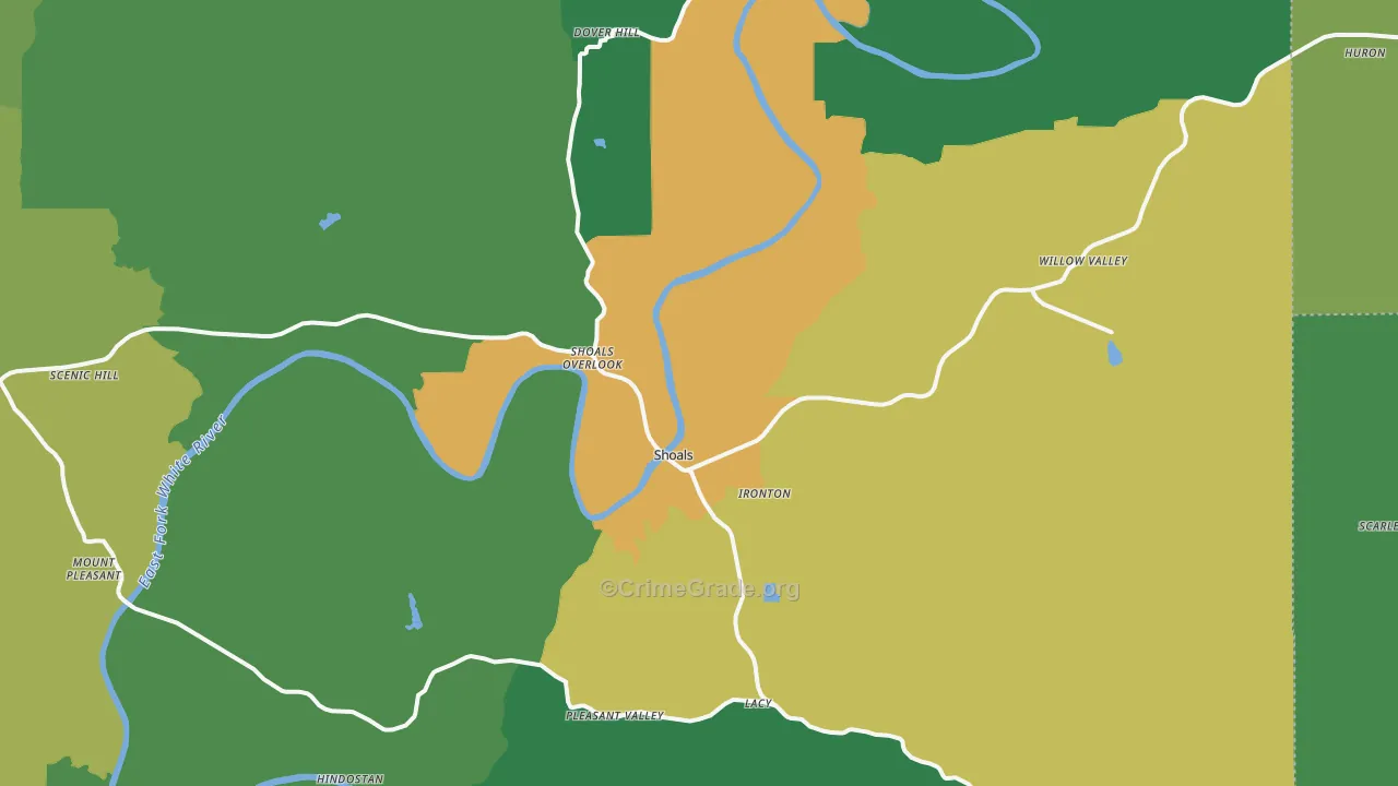 Shoals, IN Map of Theft Rates