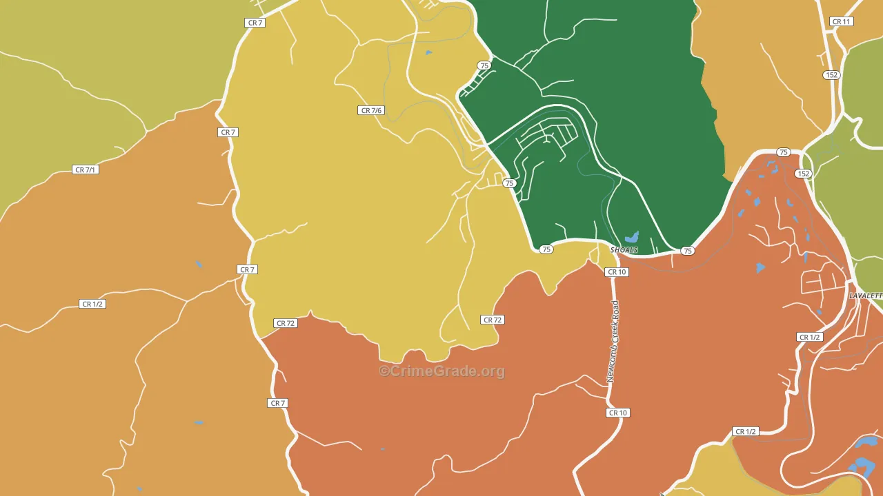 Shoals, WV Map of Theft Rates