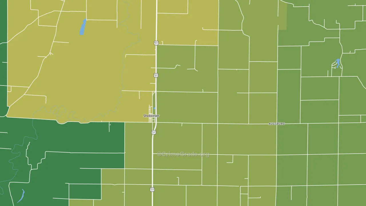 Shobonier, IL Map of Theft Rates