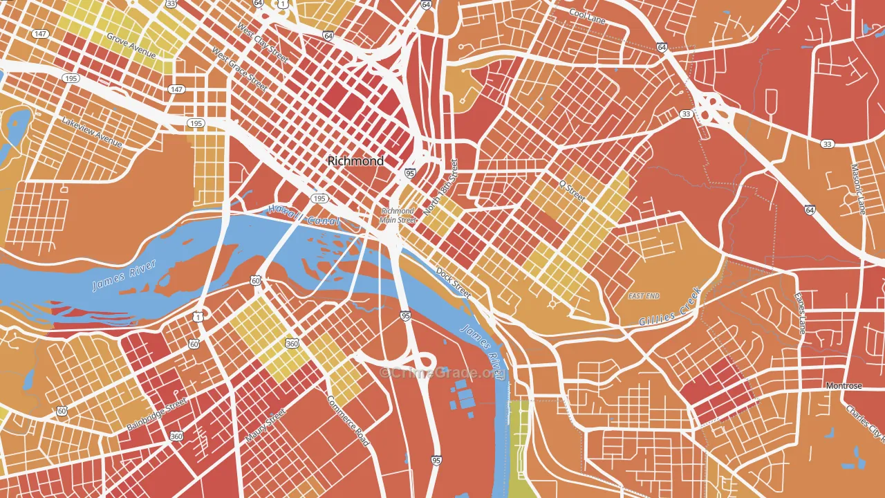 Shockoe Bottom, Richmond, VA Map of Theft Rates