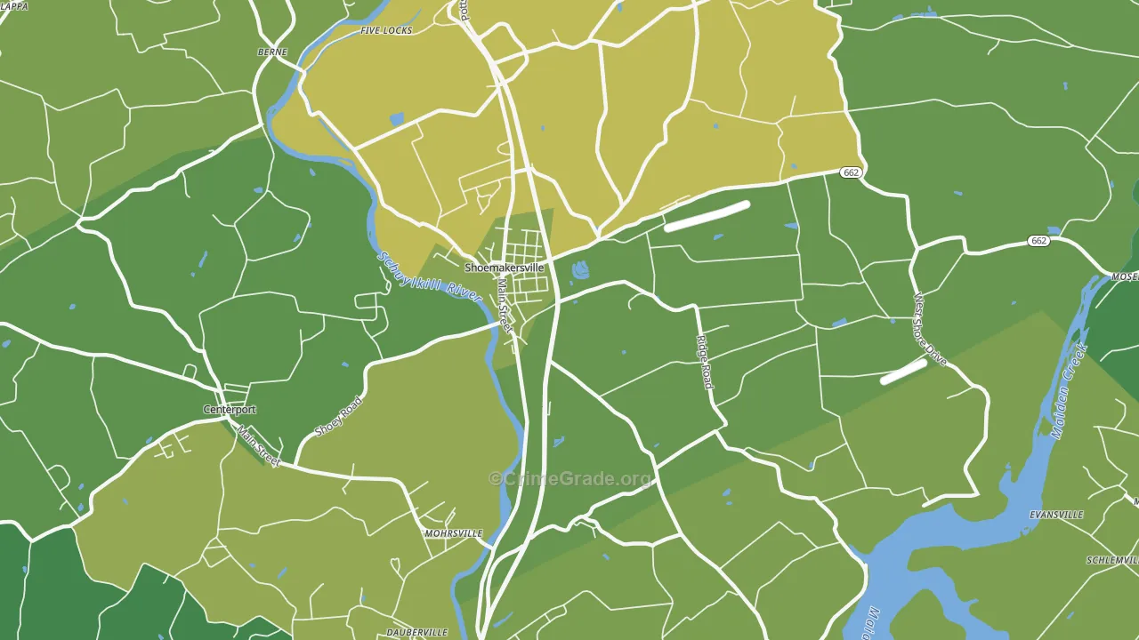 Shoemakersville, PA Map of Theft Rates