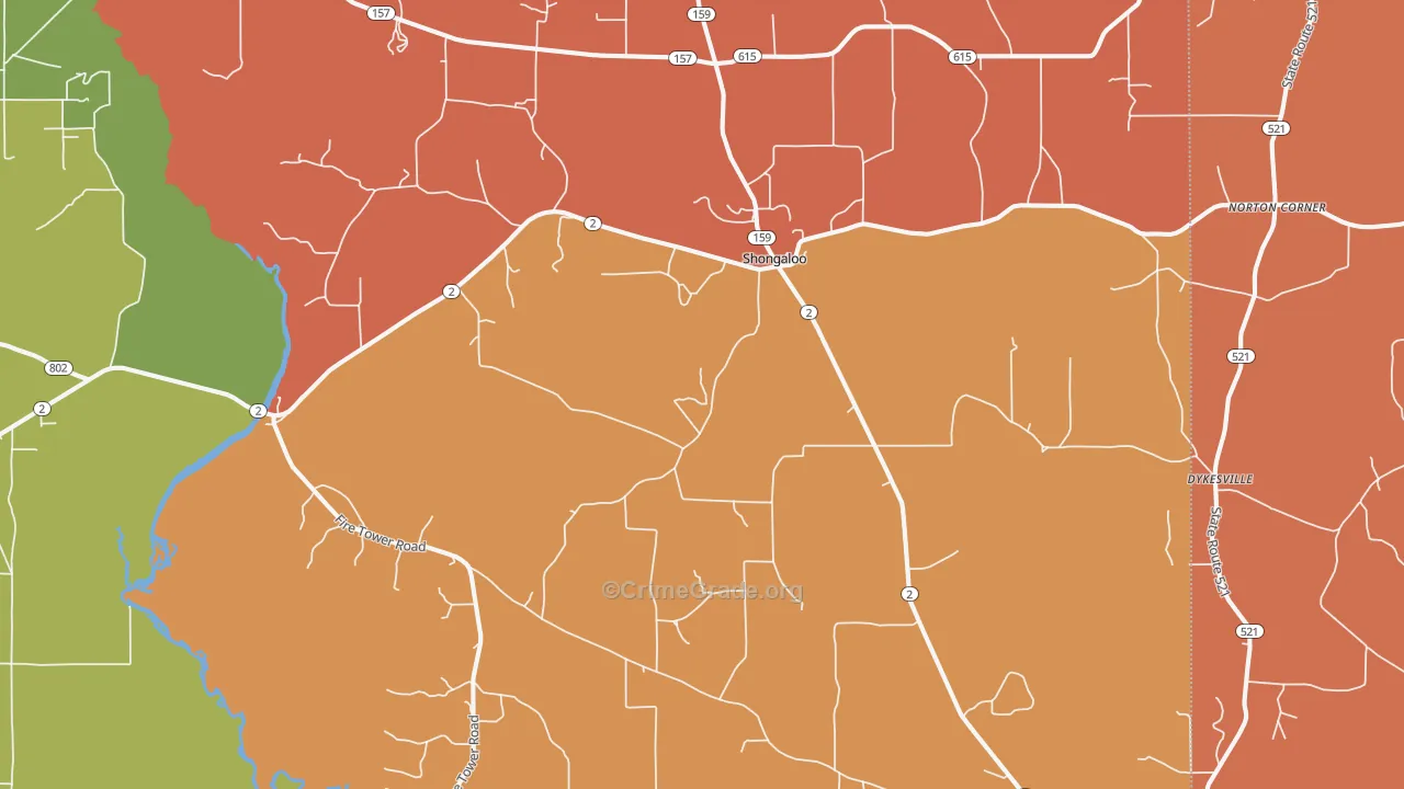Shongaloo, LA Map of Theft Rates