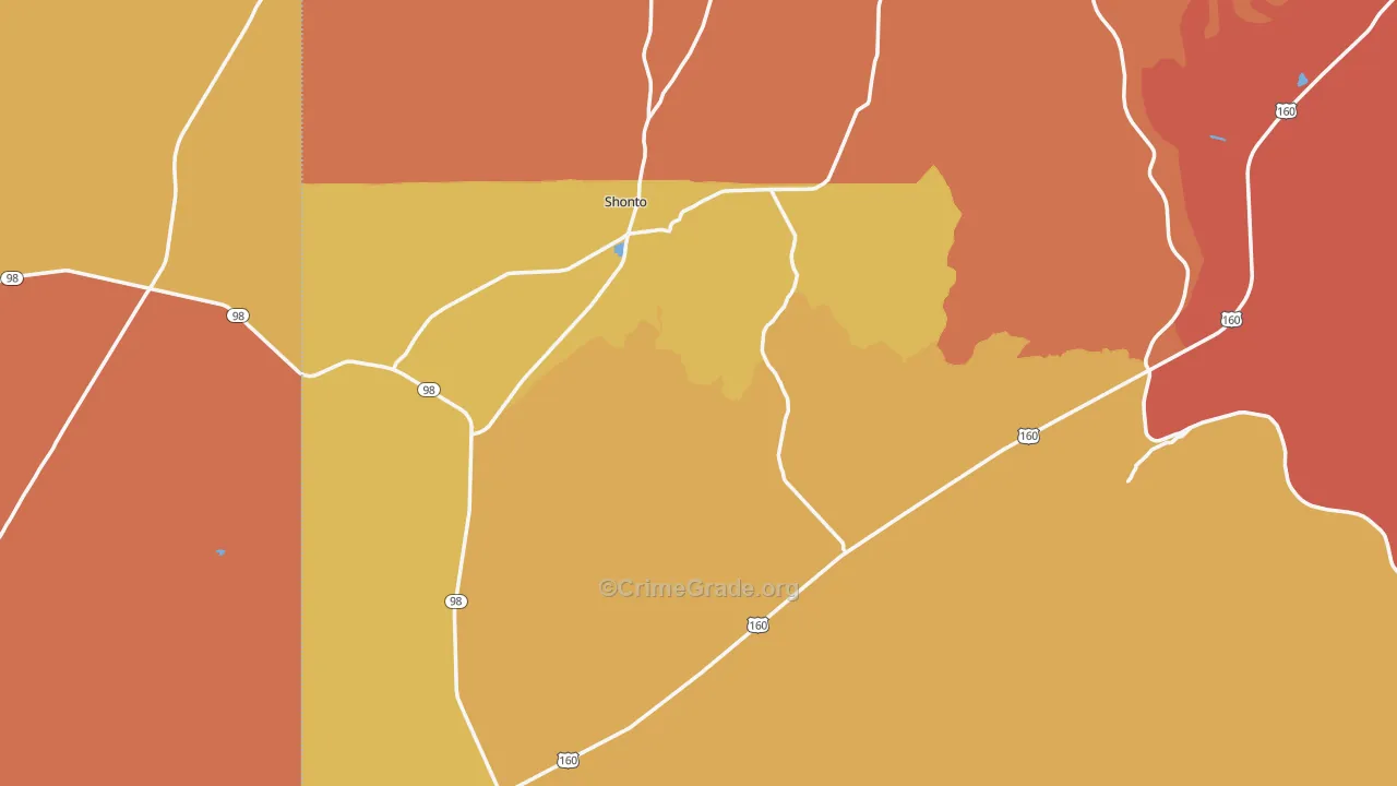 Shonto, AZ Map of Theft Rates