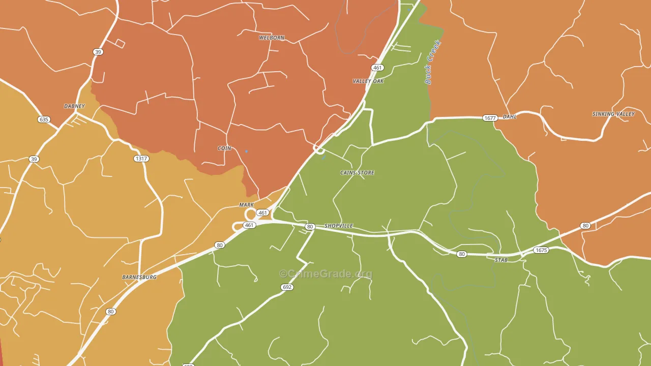 Shopville, KY Map of Theft Rates